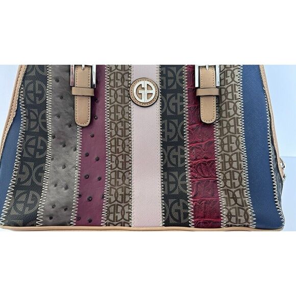 Giani Bernini Med Tote Bag Multi-Color Patchwork Striped Shoulder Bag Purse - Picture 2 of 16